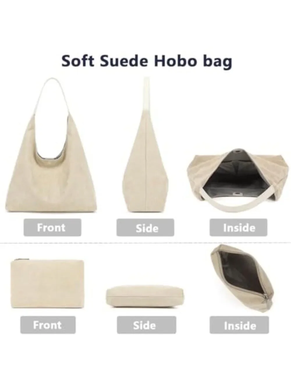 Soft Suede Slouchy Tote Bag for Women, Large Capacity Vintage Hobo Handbag
